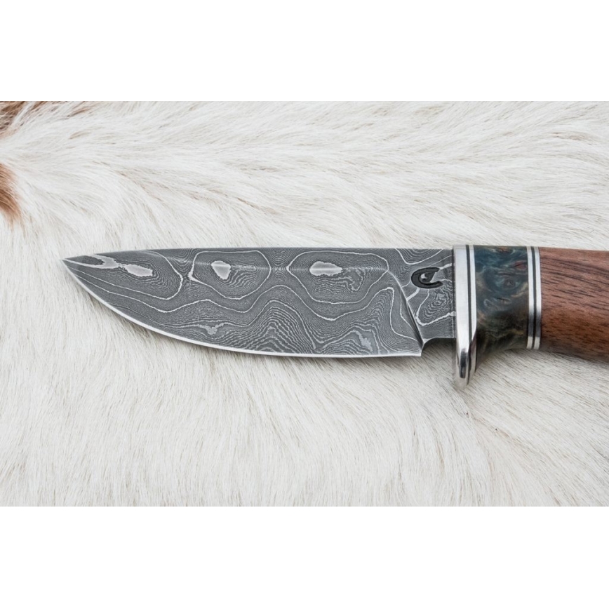 Coltello da caccia in damasco 9,7 cm noce/maple
