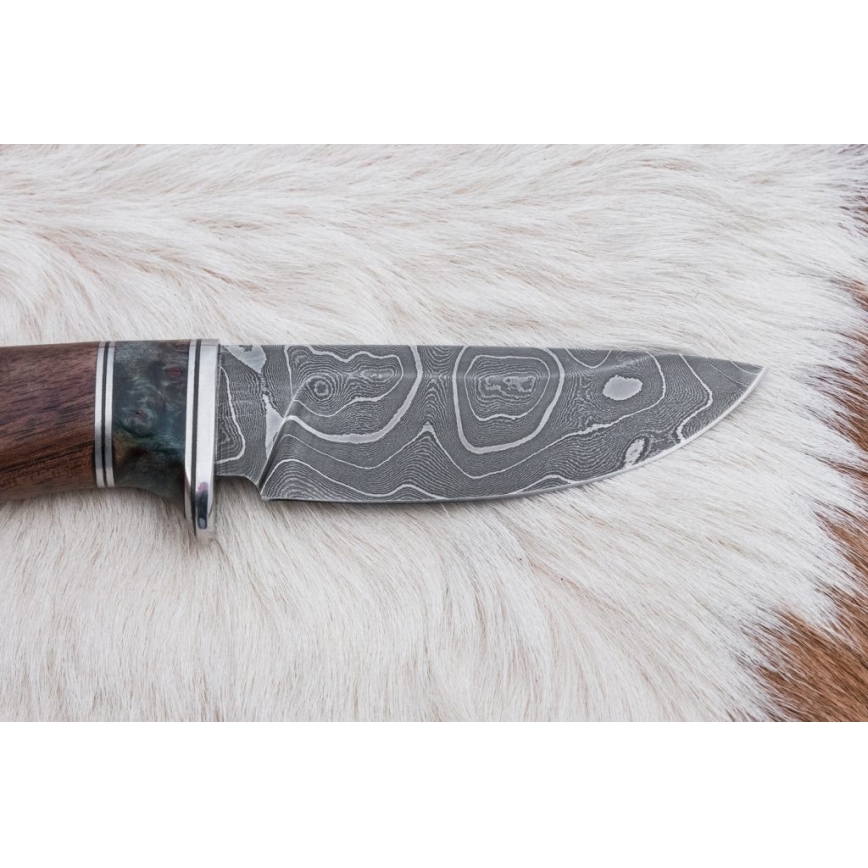 Coltello da caccia in damasco 9,7 cm noce/maple