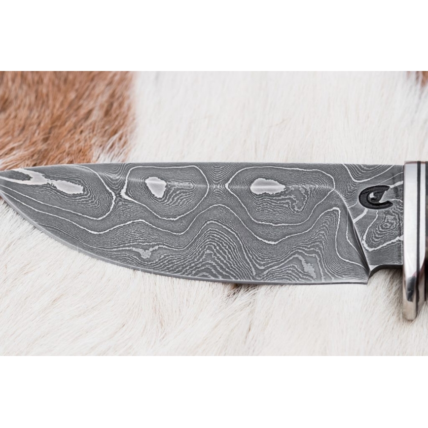 Coltello da caccia in damasco 9,7 cm noce/maple