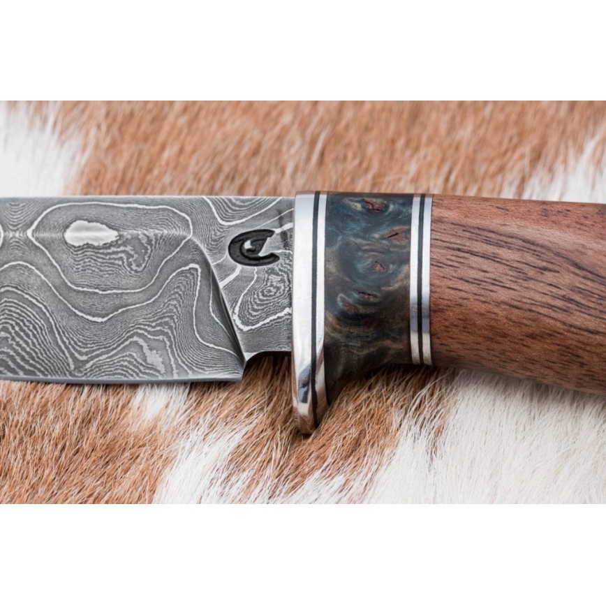 Coltello da caccia in damasco 9,7 cm noce/maple