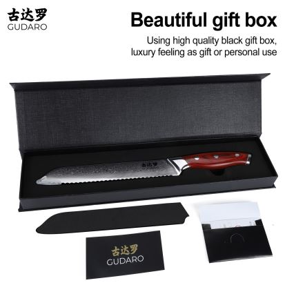 Gudaro - Coltello da pane damascato KENSHO 8, 67 strati di acciaio, lunghezza 20 cm