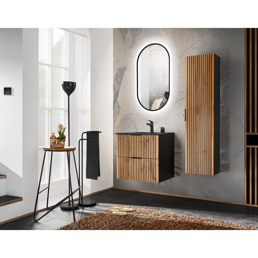 COMAD XILO BLACK WOTAN 82-60-D-2S - Mobile sottolavabo XILO nero/rovere