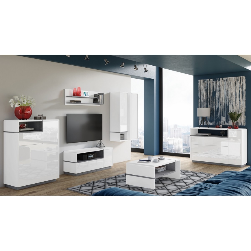 Comò con cassetto FRED bianco/grigio