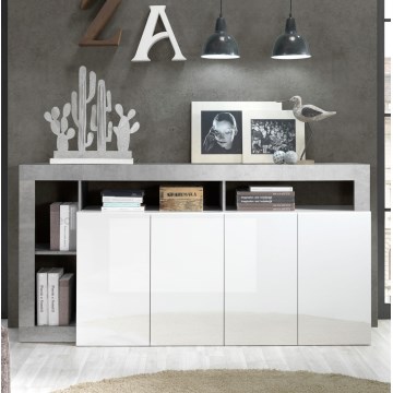 Comò LENOR 184x93x42 cm bianco/grigio effetto cemento