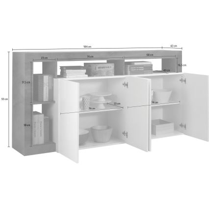 Comò LENOR 184x93x42 cm bianco/grigio effetto cemento