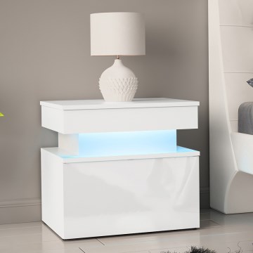 Comodino con illuminazione LED GLOSSA 51x55 cm bianco/bianco lucido