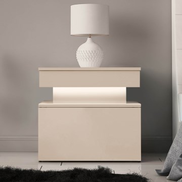 Comodino GLOSSA con illuminazione a LED, 51x55 cm, beige