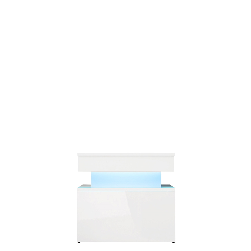 Comodino GLOSSA con illuminazione LED 55x51 cm bianco/bianco lucido