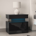 Comodino GLOSSA con illuminazione LED 55x51 cm nero/nero lucido