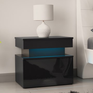 Comodino GLOSSA con illuminazione LED 55x51 cm nero/nero lucido