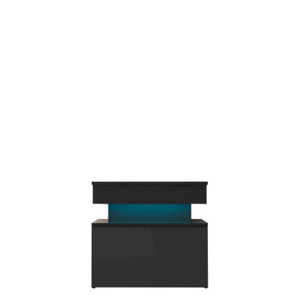 Comodino GLOSSA con illuminazione LED 55x51 cm nero/nero lucido