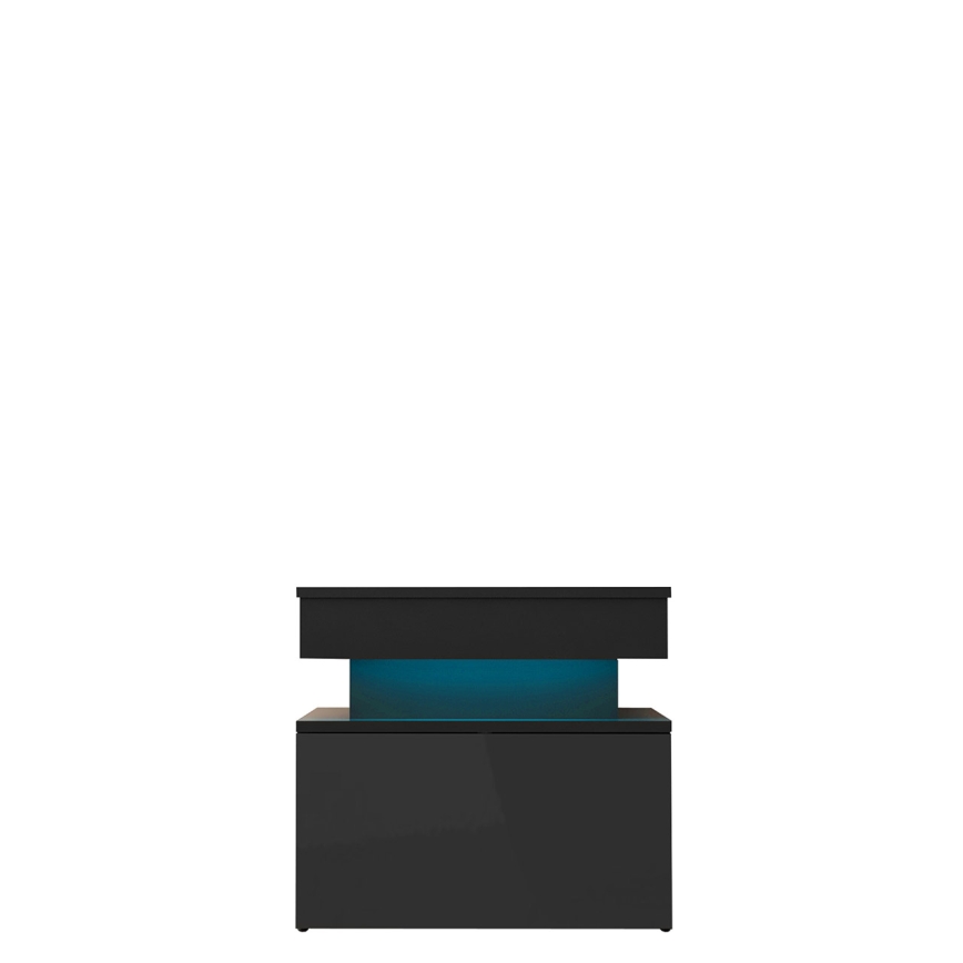 Comodino GLOSSA con illuminazione LED 55x51 cm nero/nero lucido