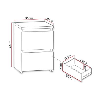 Comodino MALWA 40x30 cm bianco lucido