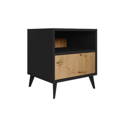 Comodino OVESSI 52x47 cm nero/quercia artisan