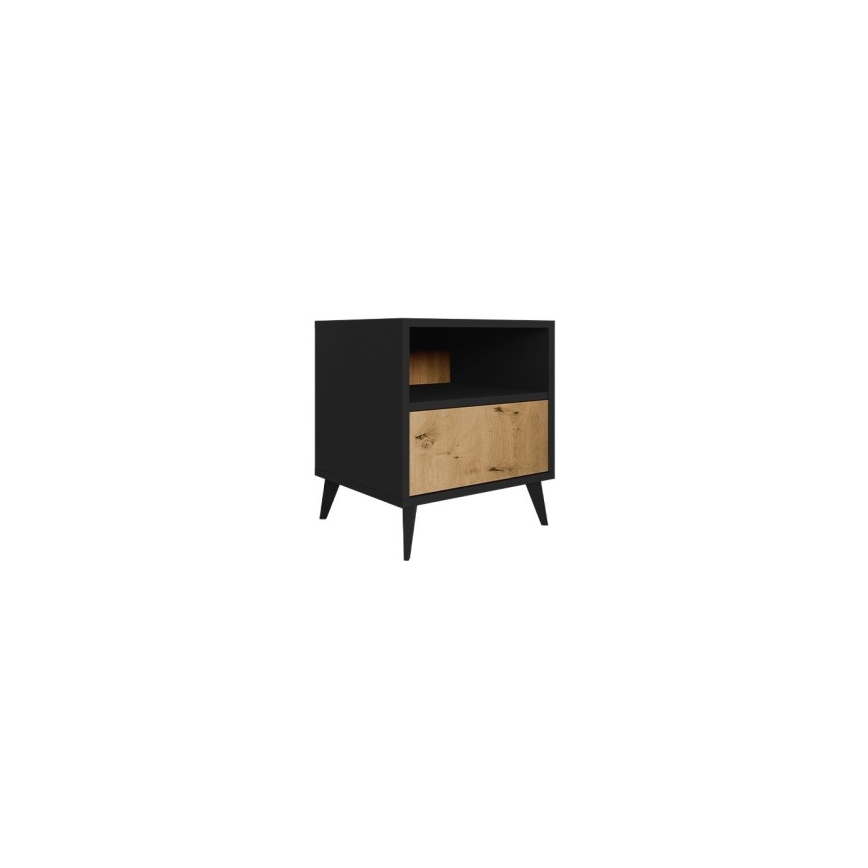 Comodino OVESSI 52x47 cm nero/quercia artisan