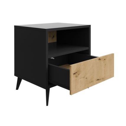 Comodino OVESSI 52x47 cm nero/quercia artisan