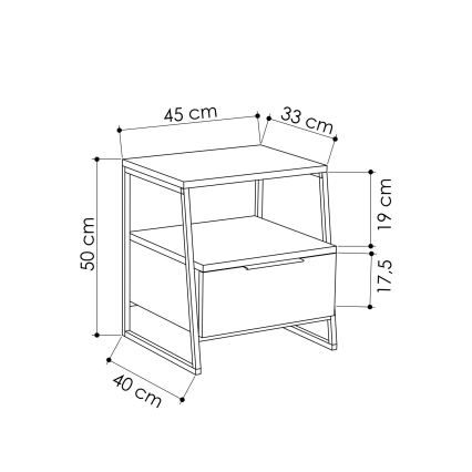 Comodino PAL 50x45 cm bianco/nero