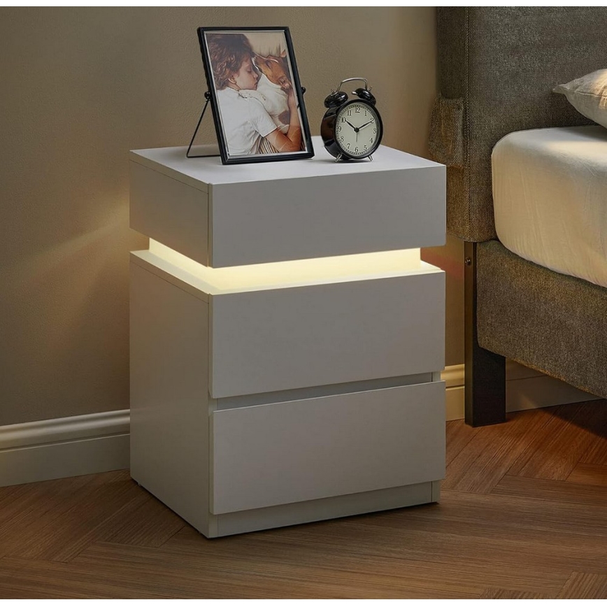 Comodino SMARTIE con illuminazione integrata, bianco