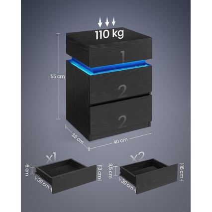 Comodino SMARTIE con illuminazione integrata, nero
