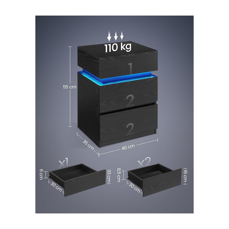 Comodino SMARTIE con illuminazione integrata, nero