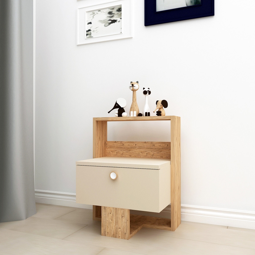 Comodino SNEKER 60x48,6 cm beige/pino atlantic