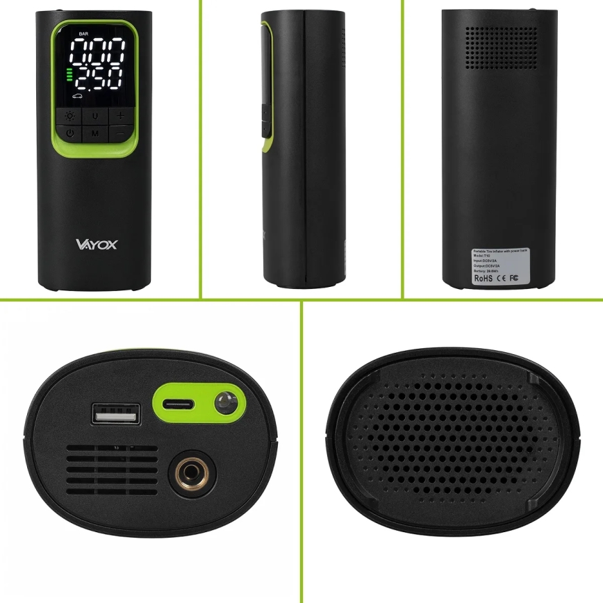 Compressore digitale tascabile 5V 8000 mAh nero