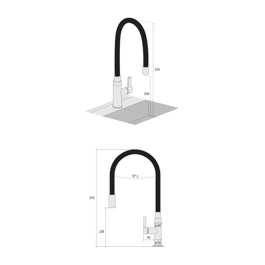 Concept BDC7138 - Miscelatore per lavello con collo flessibile, cromo lucido/nero