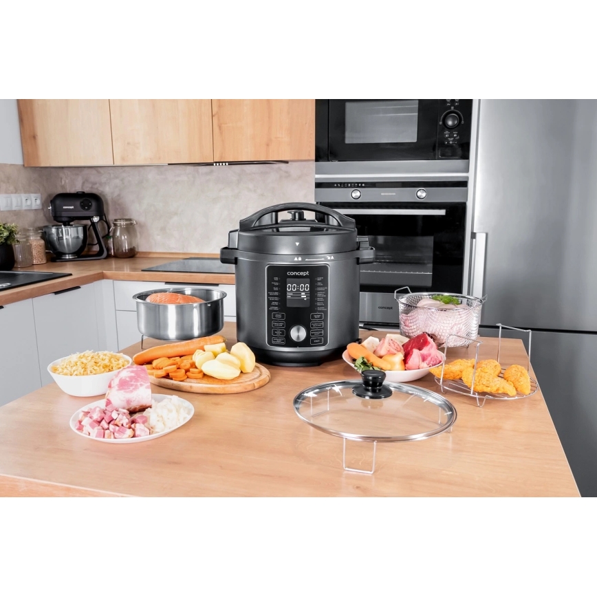 Concept CK8000 - Pentola a pressione elettrica multifunzionale e friggitrice ad aria 5,6 l 11 in 1 1500W/230V nero