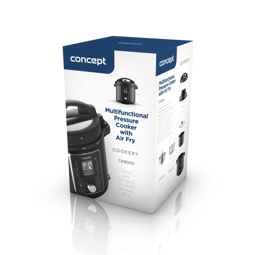 Concept CK8000 - Pentola a pressione elettrica multifunzionale e friggitrice ad aria 5,6 l 11 in 1 1500W/230V nero