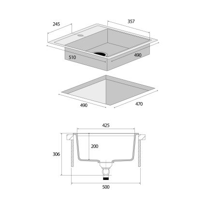 Concept DG00C50DG - Lavello da cucina CUBIS 49x51 cm granito/ grigio scuro