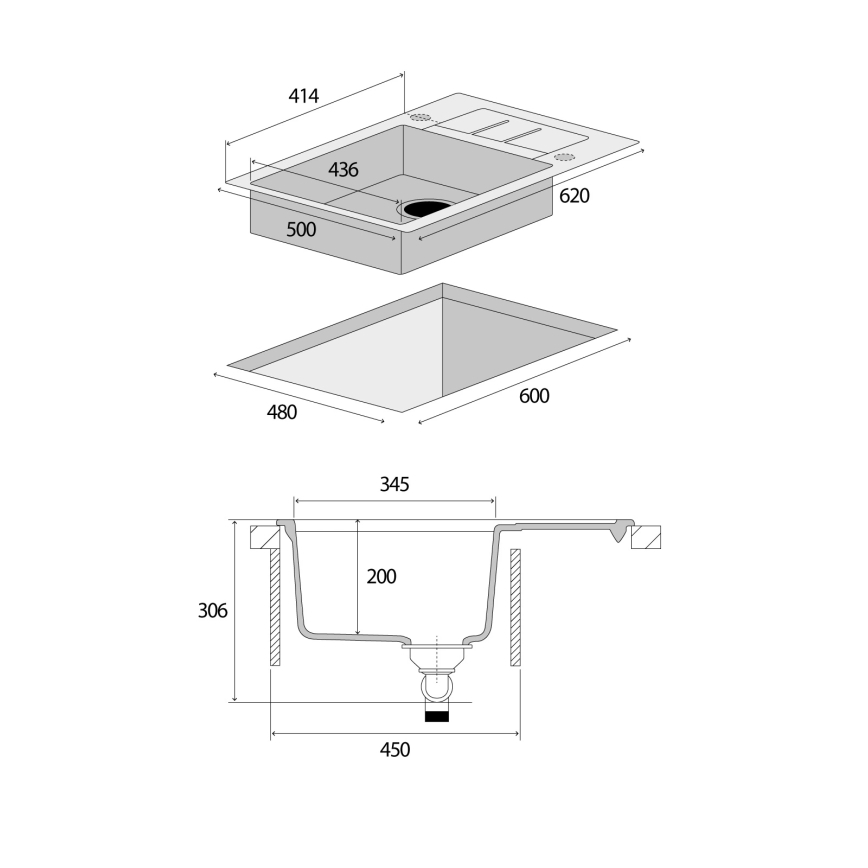 Concept DG05C45BC - Lavello da cucina CUBIS 50x62 cm granito/nero