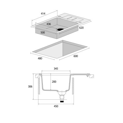 Concept DG05C45DG - Lavello da cucina CUBIS 50x62 cm granito/grigio scuro