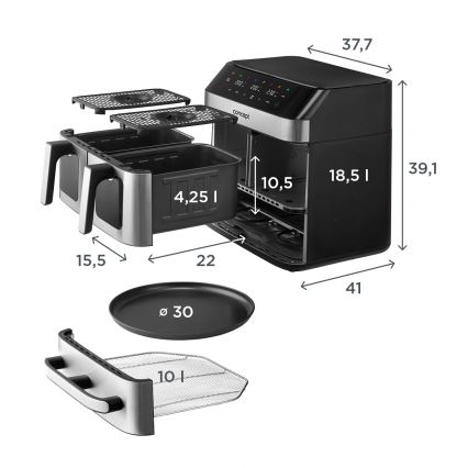 Concept FR9000 - Friggitrice ad aria PIZZA TRIO 18,5 l 2700W/230V inox/nero