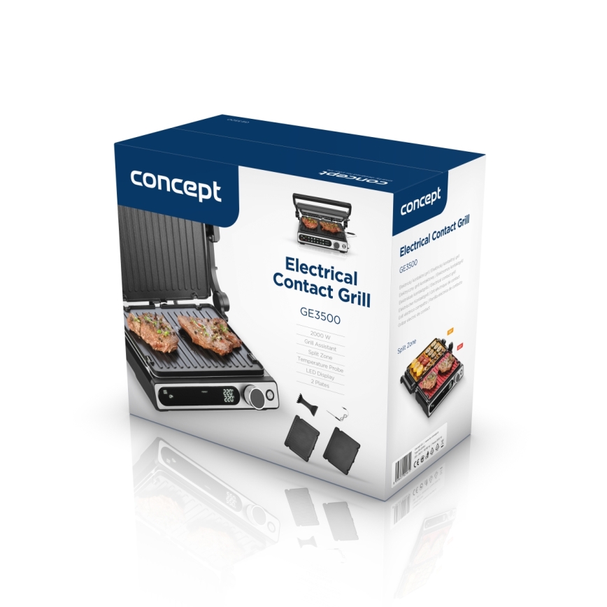 Concept ge3500 - Griglia a contatto con sonda di temperatura 2000W/230V nero