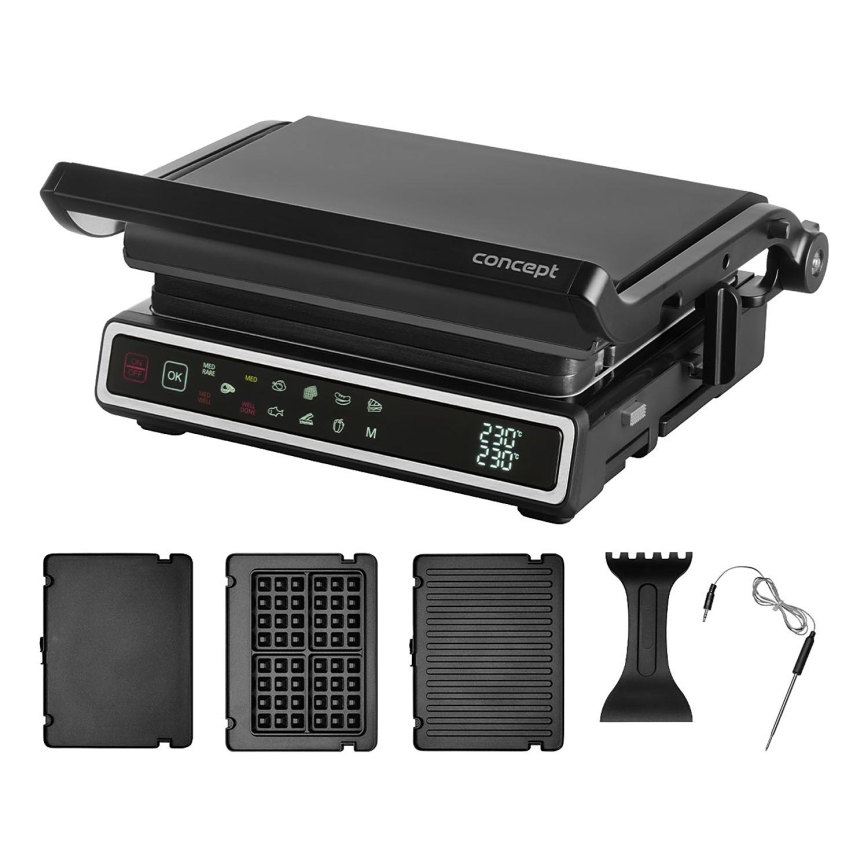 Concept ge3550 - Griglia a contatto con sonda di temperatura 2000W/230V nero