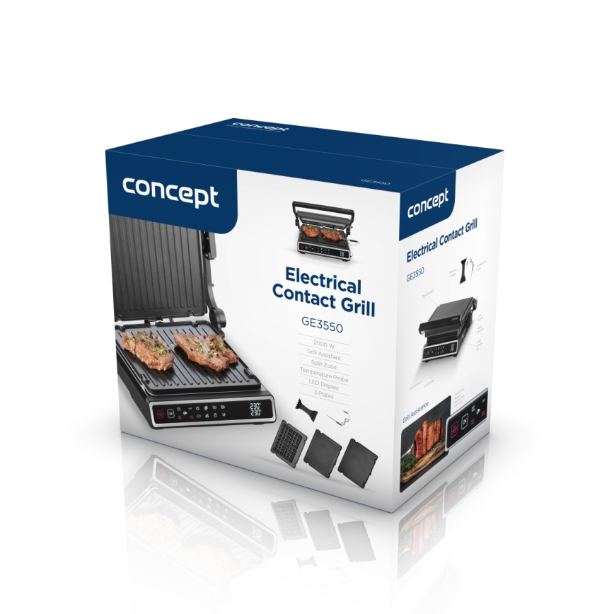 Concept ge3550 - Griglia a contatto con sonda di temperatura 2000W/230V nero