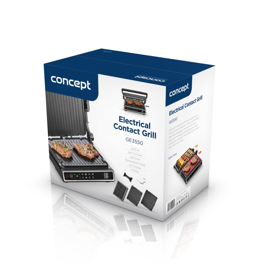 Concept ge3550 - Griglia a contatto con sonda di temperatura 2000W/230V nero