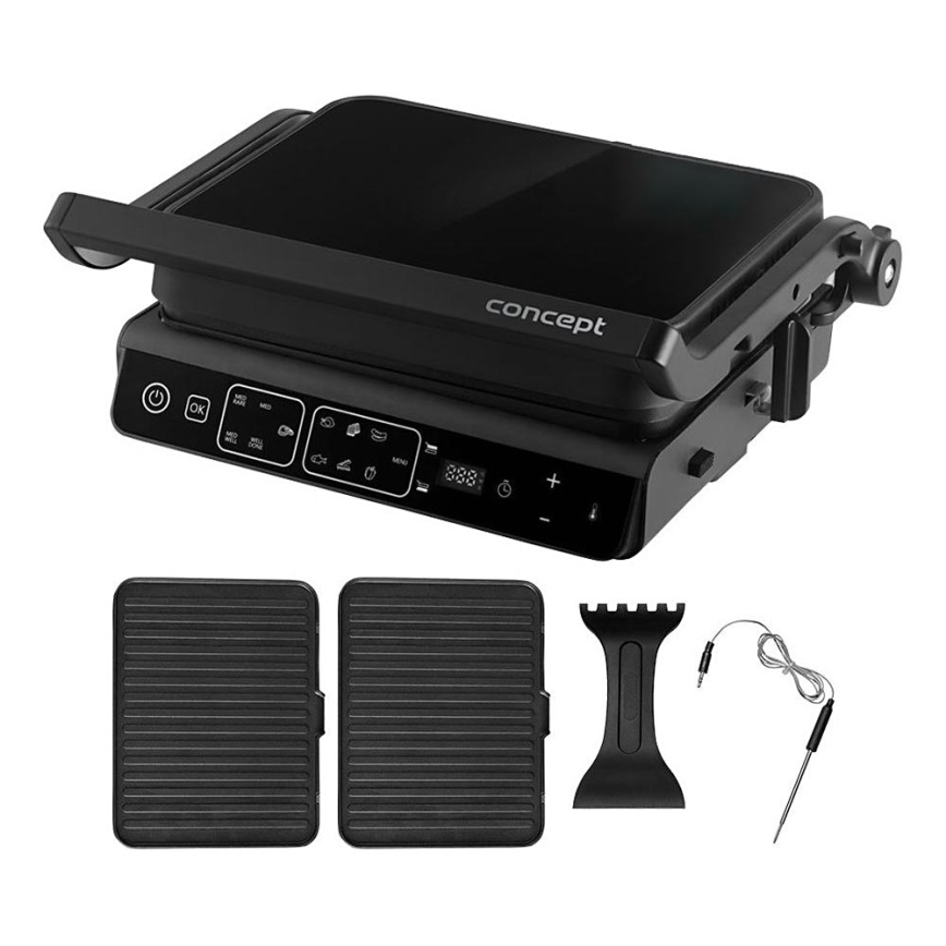Concept ge3600 - Griglia a contatto con sonda di temperatura GLASS 2000W/230V nero