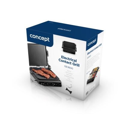 Concept ge3600 - Griglia a contatto con sonda di temperatura GLASS 2000W/230V nero