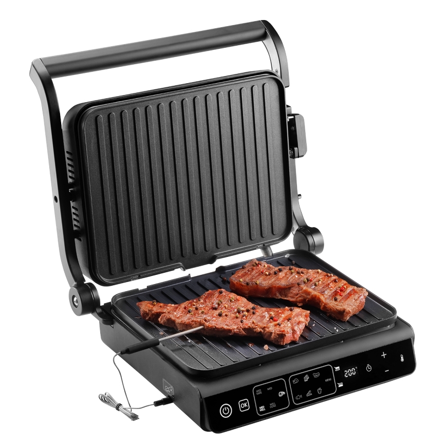 Concept ge3600 - Grill a contatto con sonda di temperatura GLASS 2000W/230V nero