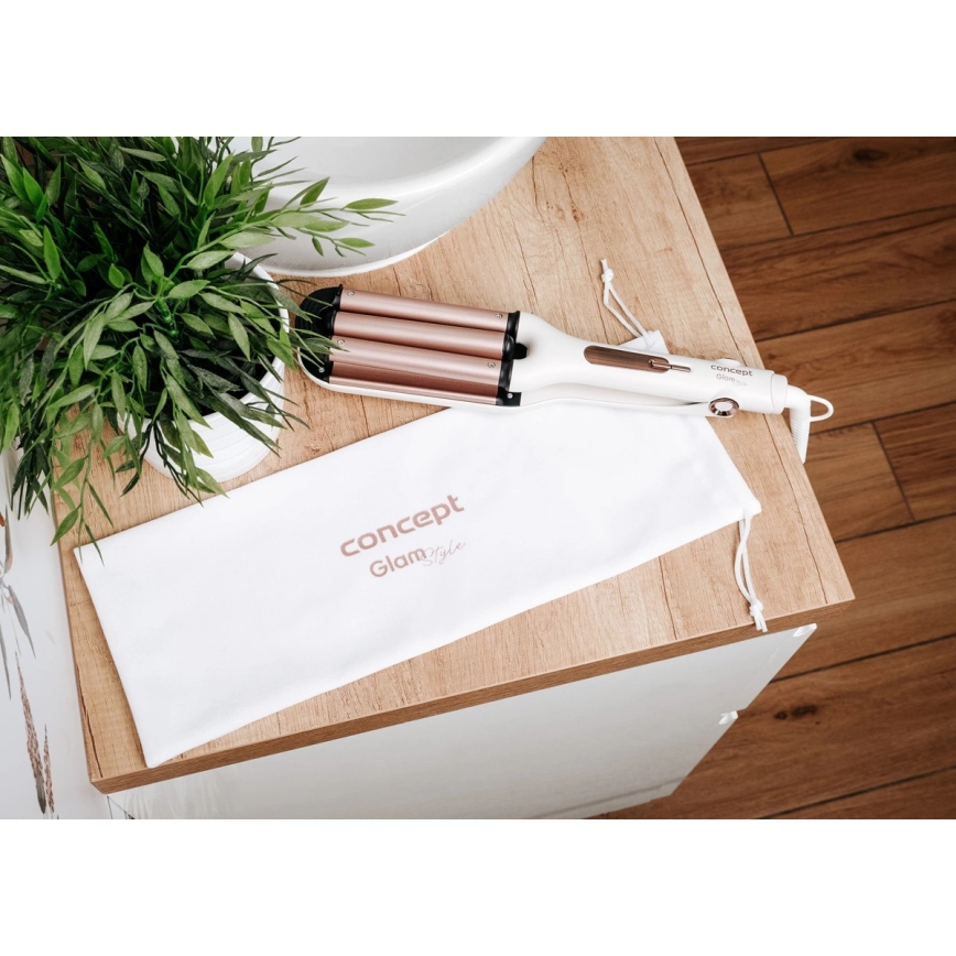 Concept KT2140 - Arricciacapelli triplo GLAM STYLE 100W/230V bianco/oro rosa