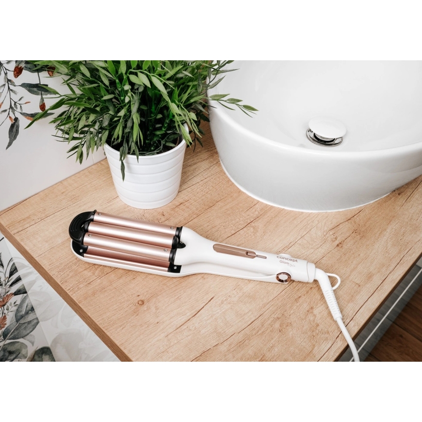 Concept KT2140 - Arricciacapelli triplo GLAM STYLE 100W/230V bianco/oro rosa
