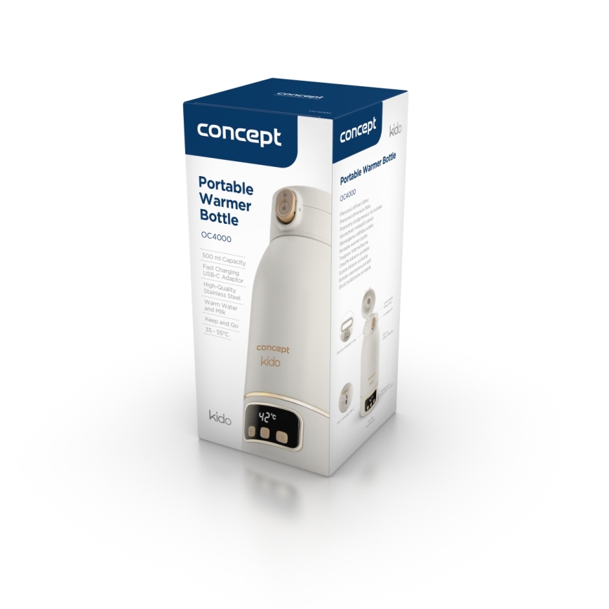 Concept OC4000 - Scaldabiberon da viaggio per acqua e latte KIDO 500 ml 36W/7,4V 5000 mAh beige