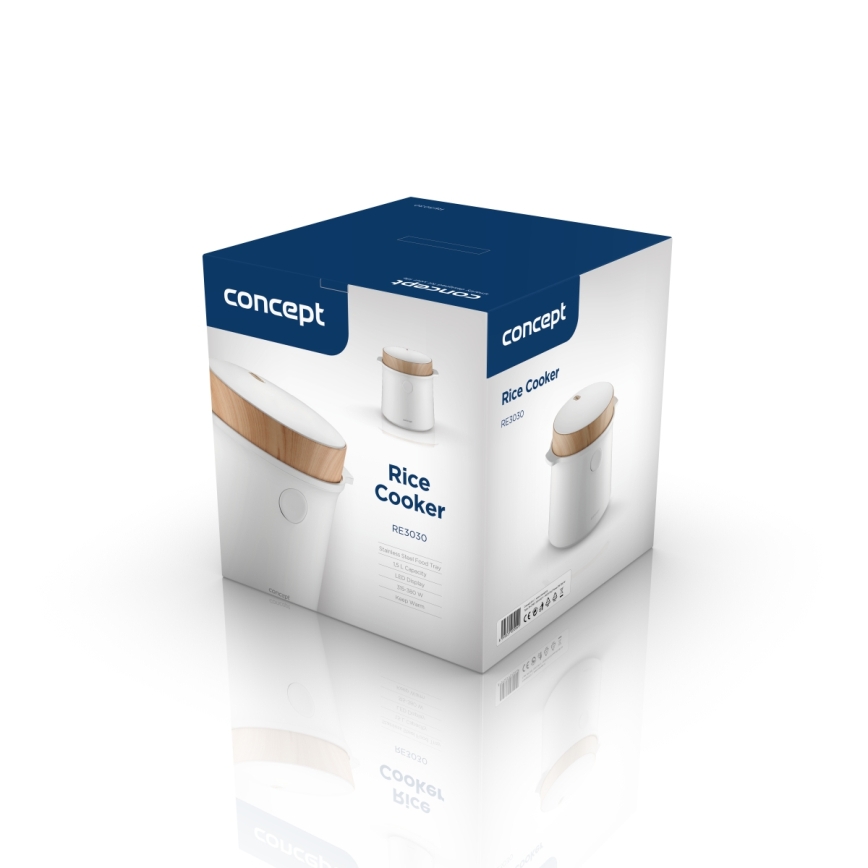 Concept RE3030 - Cuociriso digitale 2 in 1 380W/230V 1,5 l bianco/effetto legno