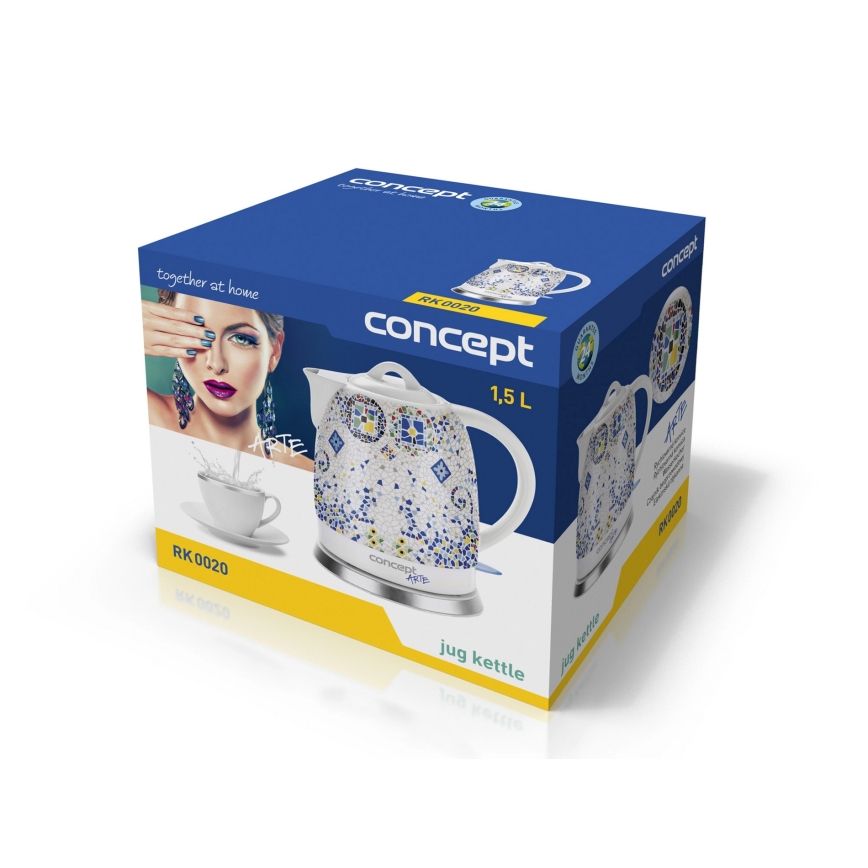 Concept RK0020 - Bollitore elettrico 1,5 l 1350W/230V multicolore/ceramica