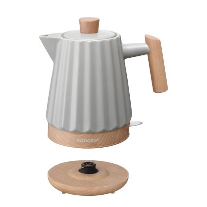 Concept RK0091 - Bollitore elettrico 1,5 l, 1500 W/230 V, grigio chiaro/effetto legno/ceramica