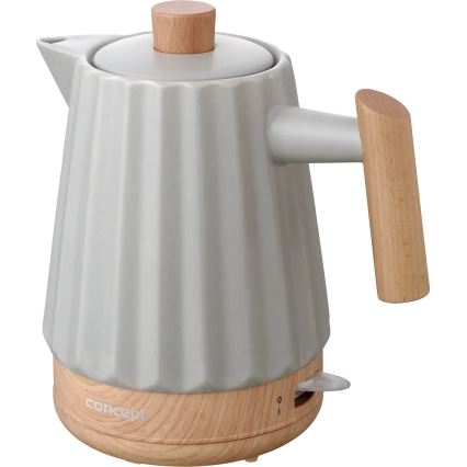 Concept RK0091 - Bollitore elettrico 1,5 l, 1500 W/230 V, grigio chiaro/effetto legno/ceramica