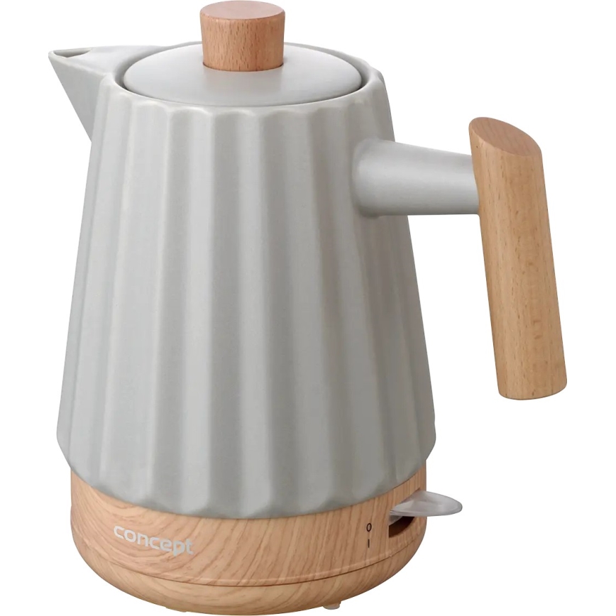 Concept RK0091 - Bollitore elettrico 1,5 l, 1500 W/230 V, grigio chiaro/effetto legno/ceramica