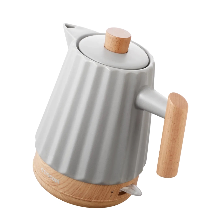 Concept RK0091 - Bollitore elettrico 1,5 l, 1500 W/230 V, grigio chiaro/effetto legno/ceramica