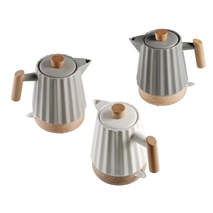 Concept RK0091 - Bollitore elettrico 1,5 l, 1500 W/230 V, grigio chiaro/effetto legno/ceramica